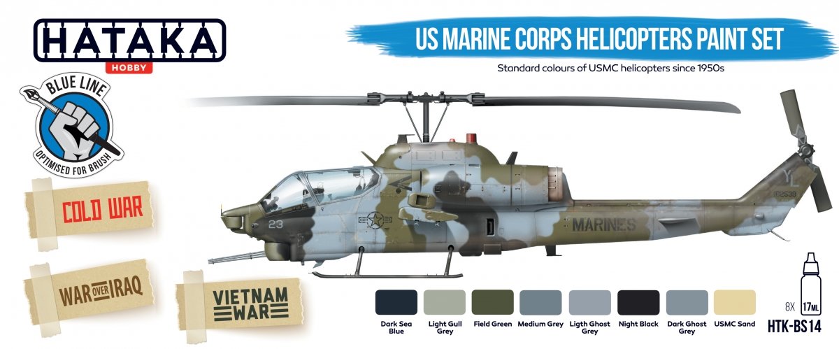 Kit de peinture Hataka HTK-BS14 pour hélicoptères du Corps des Marines des États-Unis (8 x 17 ml)