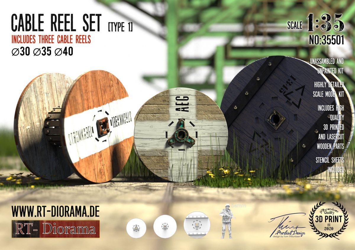 RT-Diorama 35501 Cable Reel Set (3pcs. small) Typ1 1/35