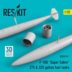 RESKIT RSU32-0081 F-100 &amp;quot;SUPER SABRE&amp;quot; 275 &amp;amp; 335 GALLON FUEL TANKS 1/32