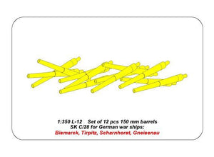 Aber 350L-12 Set of 12 pcs 150 mm barrels for German ships: Bismarck, Tirpitz, Scharnhorst, Gneisenau 1/350 – immagine 5