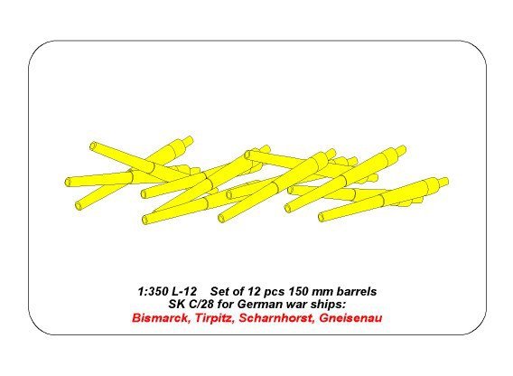 Aber 350L-12 Set of 12 pcs 150 mm barrels for German ships: Bismarck, Tirpitz, Scharnhorst, Gneisenau 1/350 – immagine 5
