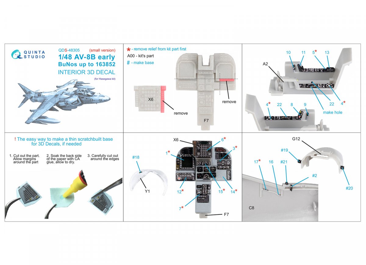 Quinta Studio QDS-48305 AV-8B Early 3D-Printed &amp;amp; coloured Interior on decal paper (Hasegawa) (Small version) 1/48 – immagine 2