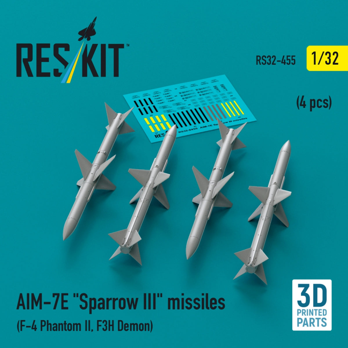 RESKIT RS32-0455 AIM-7E "Sparrow III" missiles (4 pcs) (3D Printed) 1/32