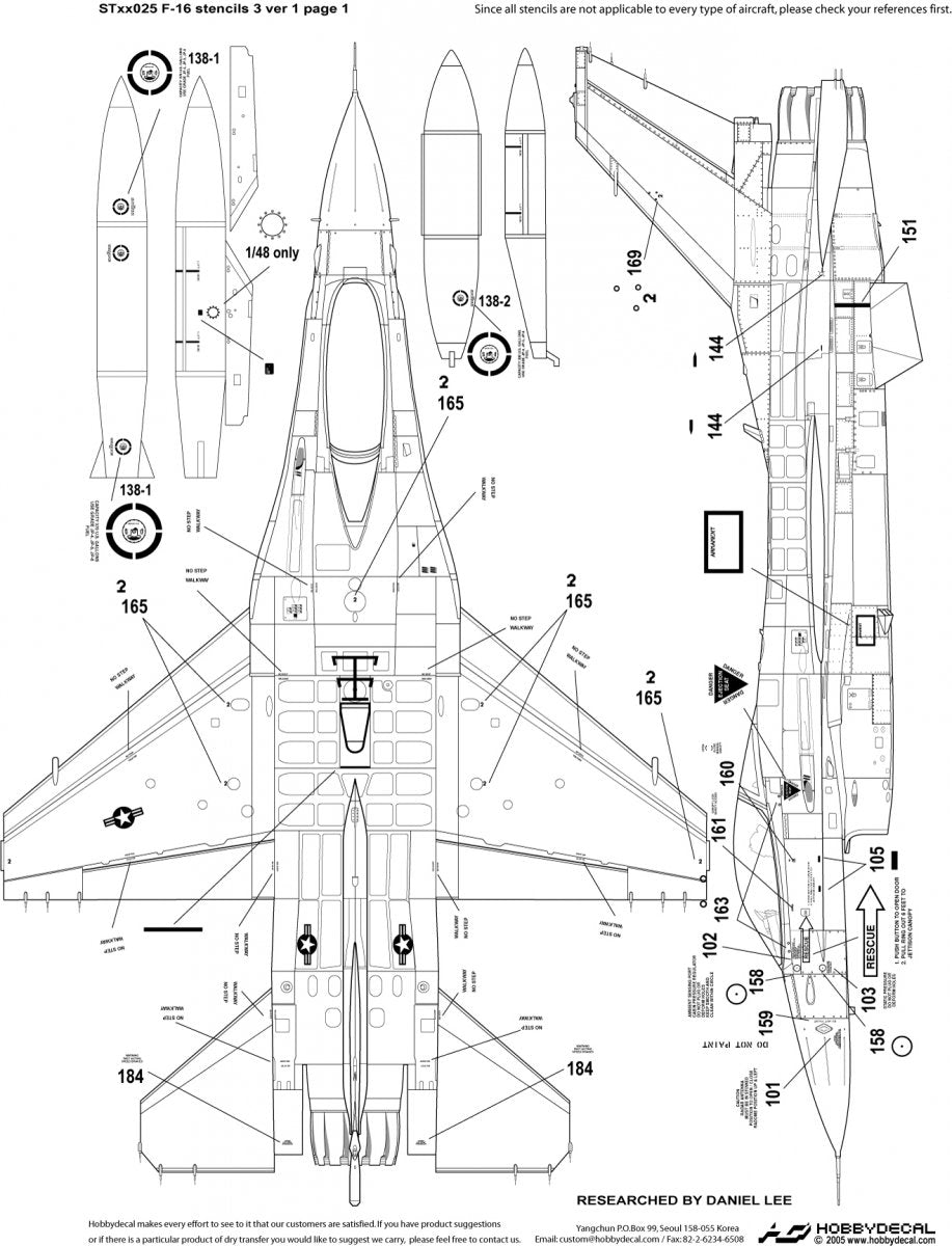 HobbyDecal ST32025V1 F-16 Stencils 3 ver 1 1/32 for Academy kit – zdjęcie 3