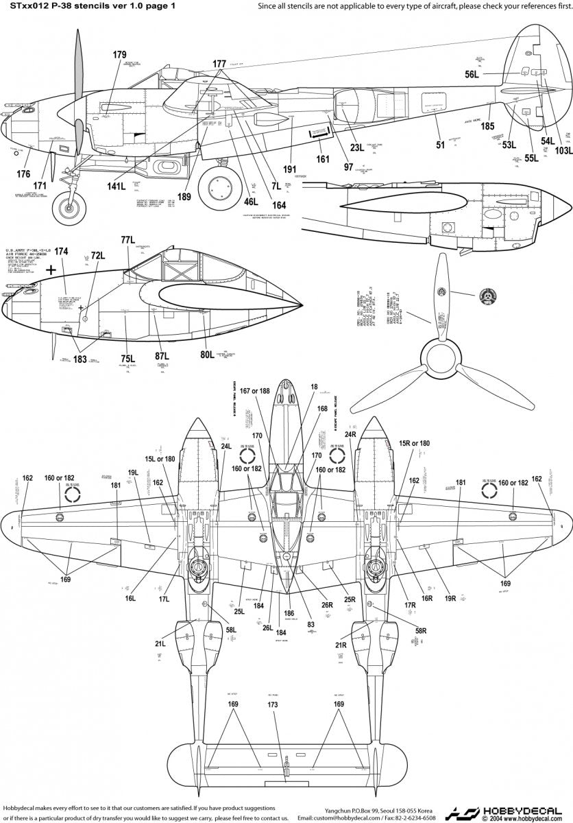 HobbyDecal ST48012V1 P-38 Stencils ver 1 1/48 – image 2