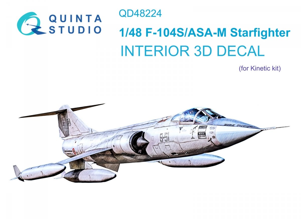 Quinta Studio QD48224 F-104S/ASA-M 3D-Printed &amp;amp; coloured Interior on decal paper (Kinetic) 1/48