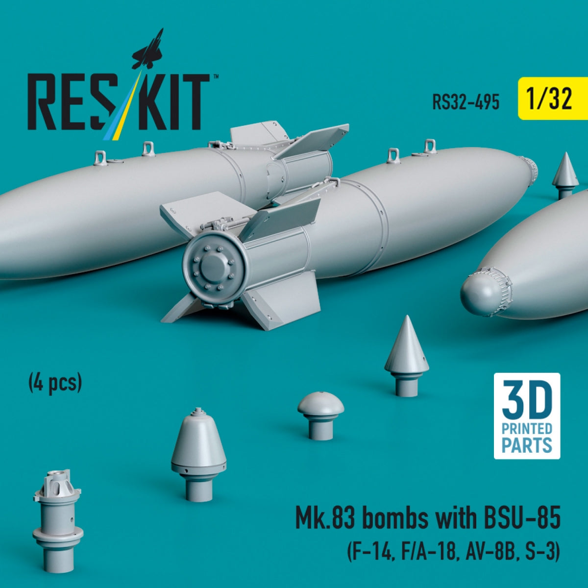 RESKIT RS32-0495 Mk.83 bombs with BSU-85 (4 pcs) (3D printed) 1/32 – zdjęcie 2
