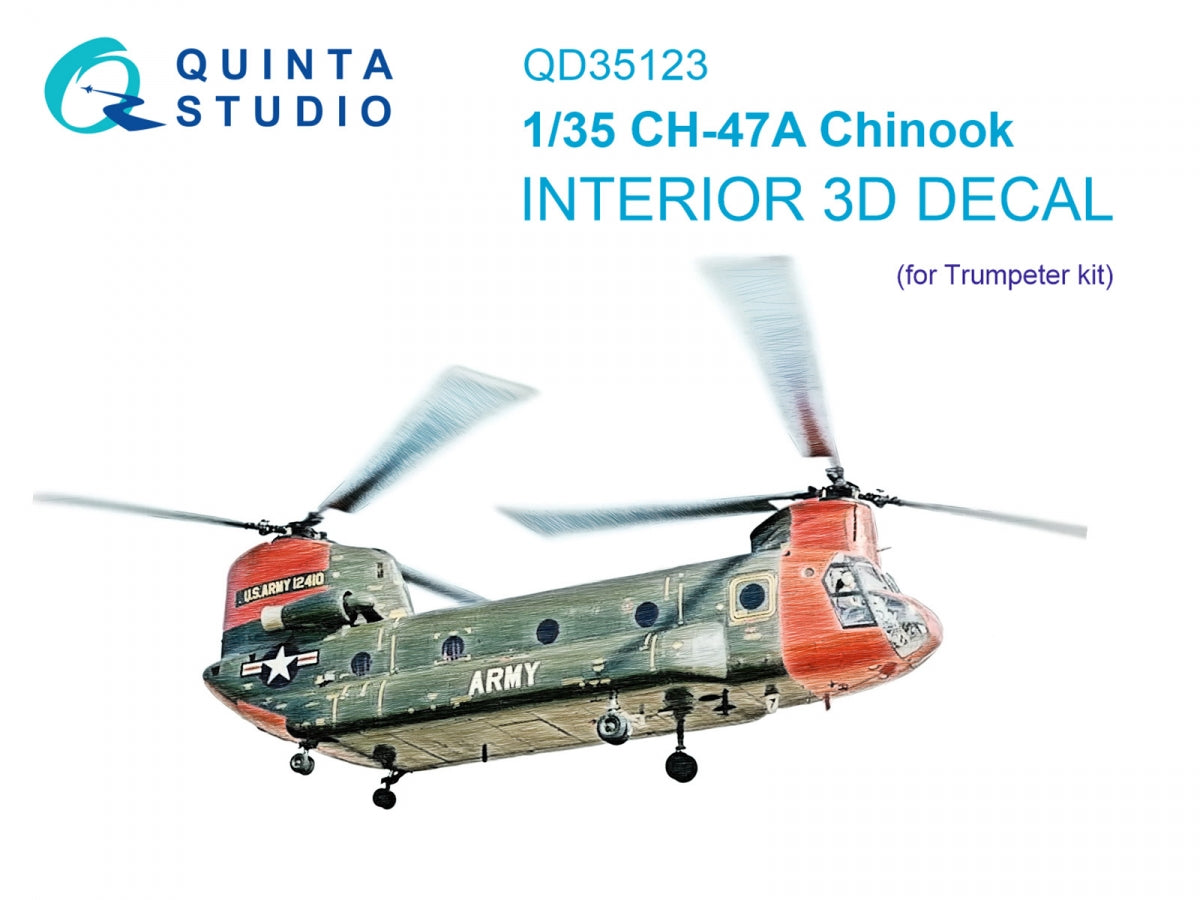 Intérieur coloré imprimé en 3D sur papier décalcomanie Quinta Studio QD35123 CH-47A (Trumpeter) 1/35