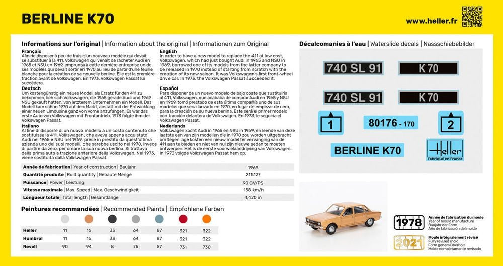Heller 56176 Starter Kit - Berline K70 1/43 – imagen 3