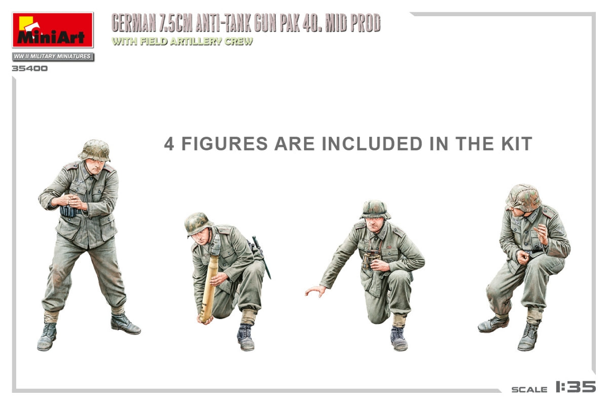 MiniArt 35400 GERMAN 7.5CM ANTI-TANK GUN PAK 40. MID PROD. WITH FIELD ARTILLERY CREW 1/35 – Bild 2