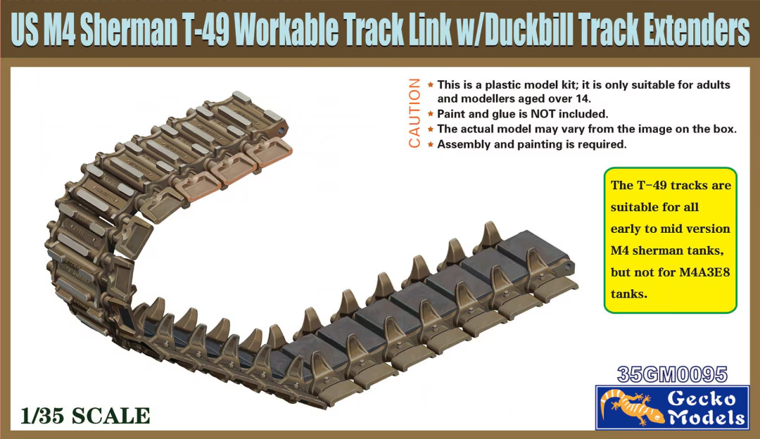 Gecko Models 35GM0095 US M4 Sherman T-49 Chenilles fonctionnelles avec extensions de chenilles à bec de canard 1/35