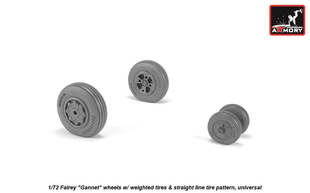 Armory Models AW72412 Fairey Gannet, roues de type ancien avec pneus lestés à profil droit, échelle 1/72