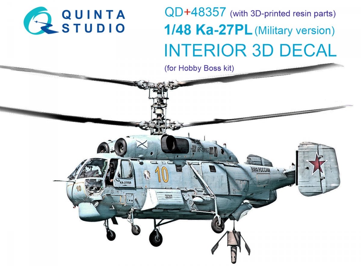 Quinta Studio QD+48357 Ka-27PL Military version 3D-Printed &amp;amp; colored Interior on decal paper (Hobby Boss) (with 3D-printed resin parts) 1/48