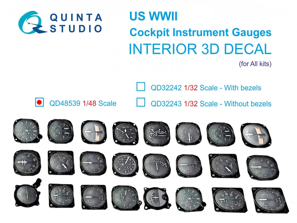 Quinta Studio QD48539 US WWII Cockpit instrument gauges 3D-Printed & coloured Interior on decal paper (All Kits) 1/48