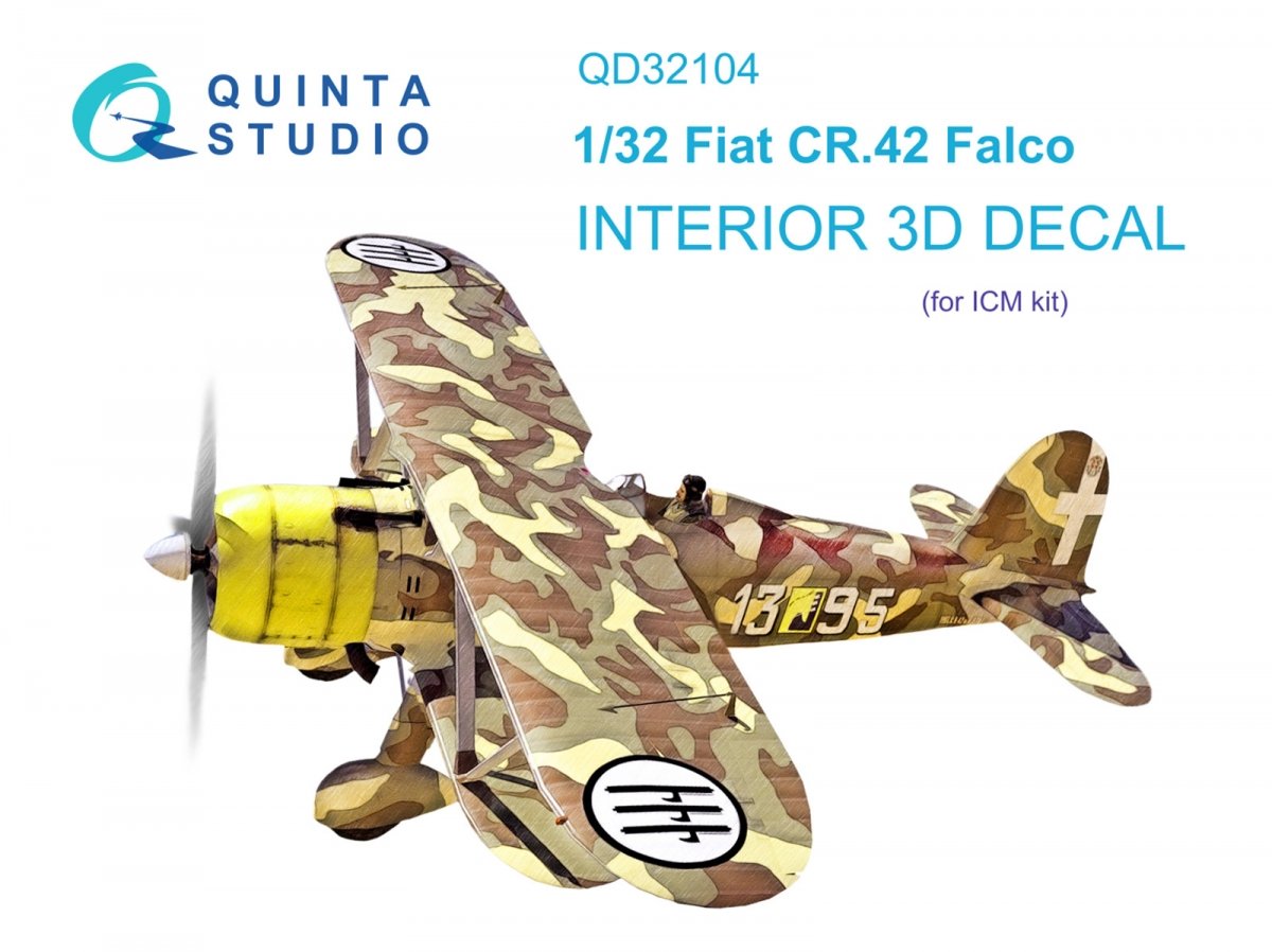 Quinta Studio QD32104 Fiat CR.42 3D-Printed &amp;amp; coloured Interior on decal paper (ICM) 1/32