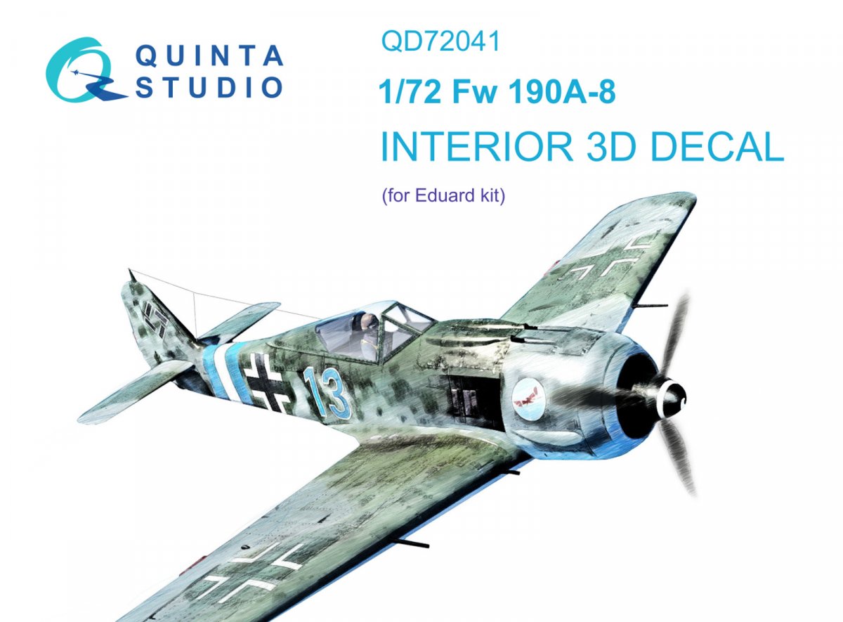 Quinta Studio QD72041 Fw 190A-8 3D-Printed &amp;amp; coloured Interior on decal paper (Eduard) 1/72