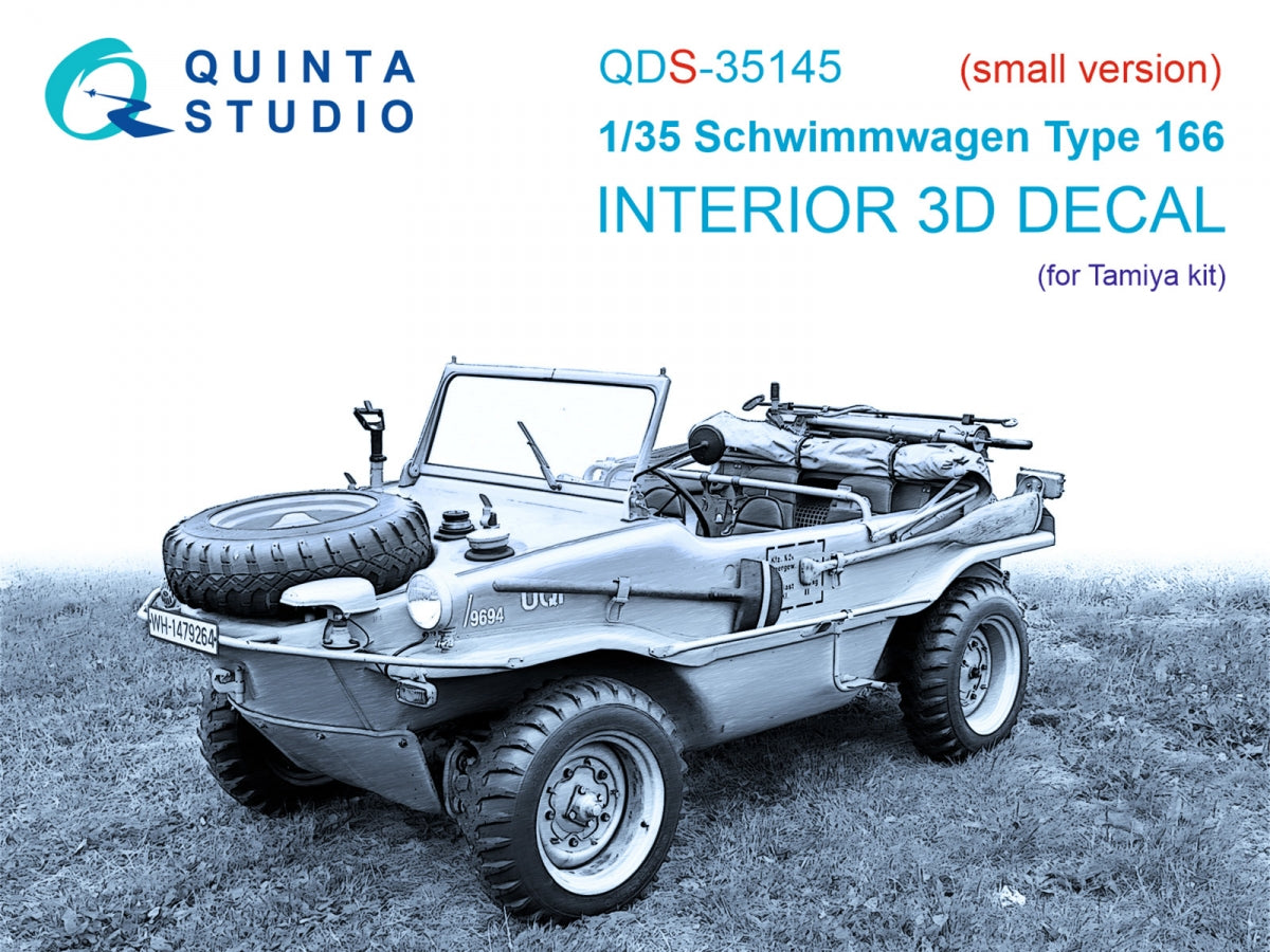 Quinta Studio QDS-35145 Schwimmwagen Type 166 3D-Printed &amp;amp; coloured Interior on decal paper (Tamiya) (Small version) 1/35