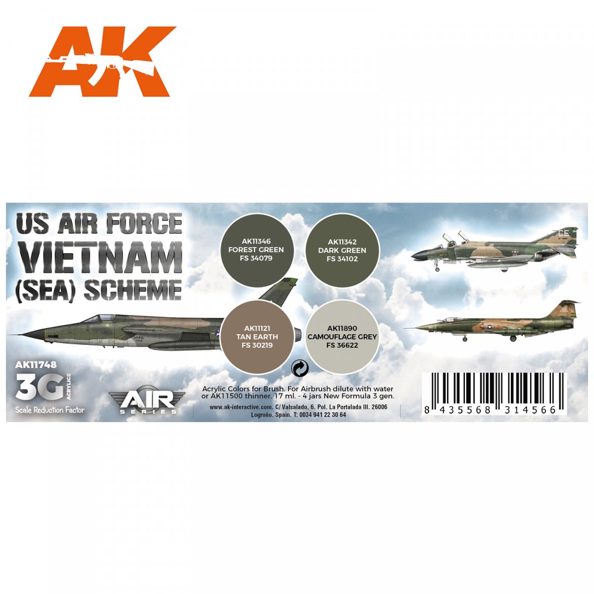 AK Interactive AK11748 US AIR FORCE SOUTH EAST ASIA (SEA) SCHEME 4x17 ml – immagine 2