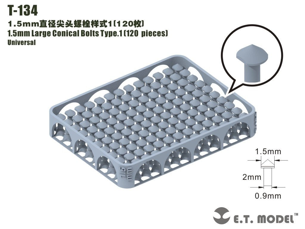ET Model T-134 1.5mm Large Conical Bolts Type.1 120 pieces