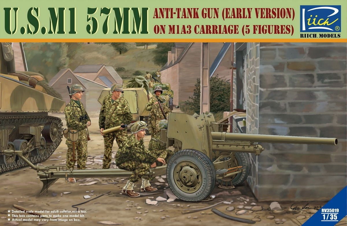 Riich Models RV35019 US M1 57mm Anti-Tank Gun (Early Version) on M1A3 Carriage (5 Figures) 1/35