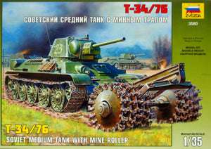 Zvezda 3580 Soviet T-34/76 Tank With Mine Roller 1/35