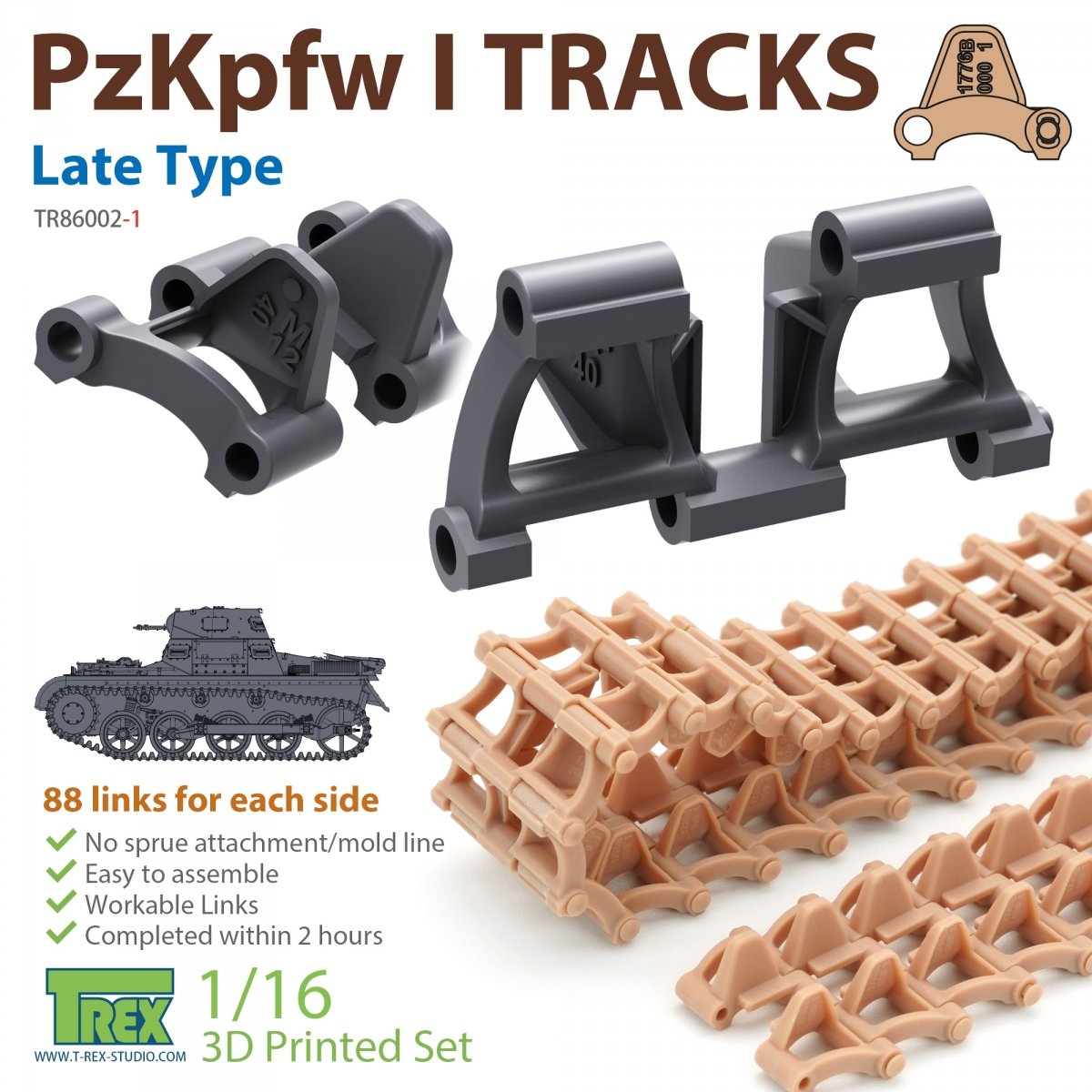 T-Rex Studio TR86002-1 PzKpfw I Chenilles Type tardif pour Ausf.A uniquement 1/16