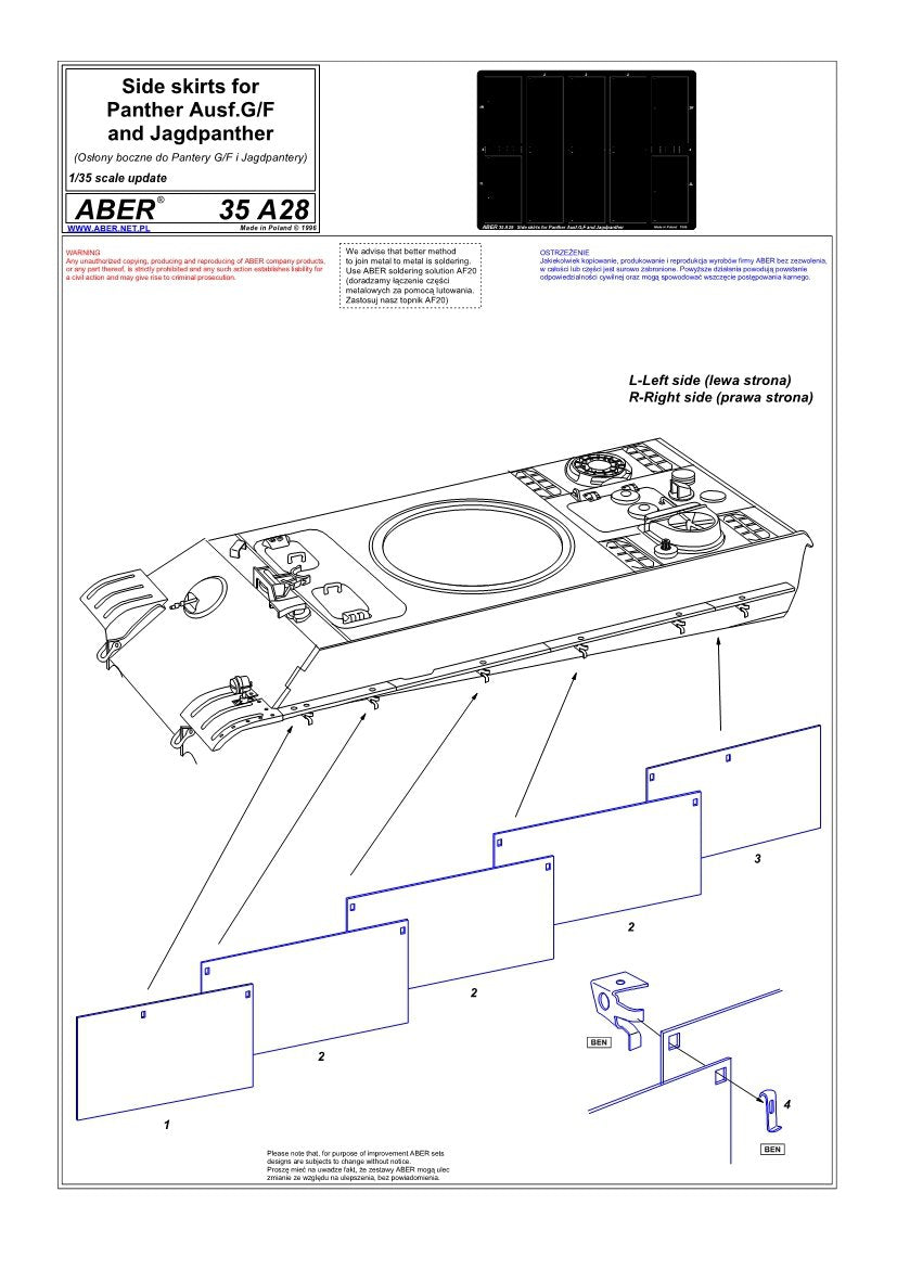 Aber 35A028 Osłony boczne do Panther Ausf.G i Jagdpanther – immagine 4