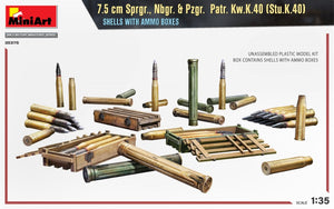 MiniArt 35375 7.5 cm Sprgr., Nbgr. &amp;amp; Pzgr. Patr. Kw.K.40 (Stu.K.40) SHELLS WITH AMMO BOXES 1/35 – immagine 2