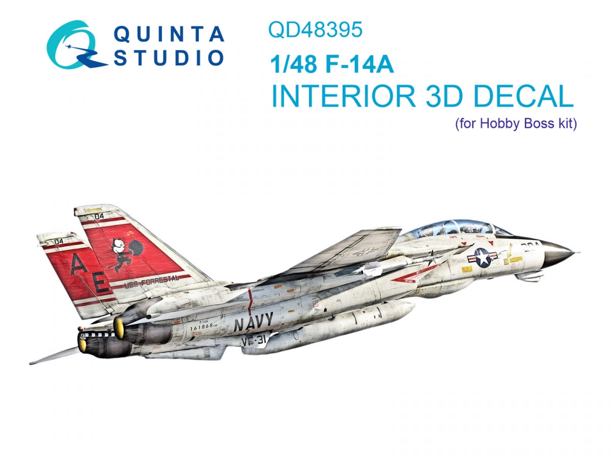 Quinta Studio QD48395 F-14A 3D-Printed &amp; colored Interior on decal paper (Hobby Boss) 1/48
