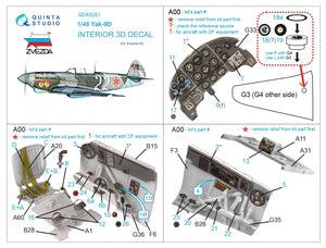 Quinta Studio QD48281 Yak-9D 3D-Printed &amp;amp; coloured Interior on decal paper ( Zvezda ) 1/48 – Bild 2
