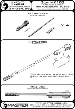 Master GM-35-059 Flakvierling 103/38 - Canons de pistolet 3cm MK103 (pour modèle Das Werk) 1/35 – image 7