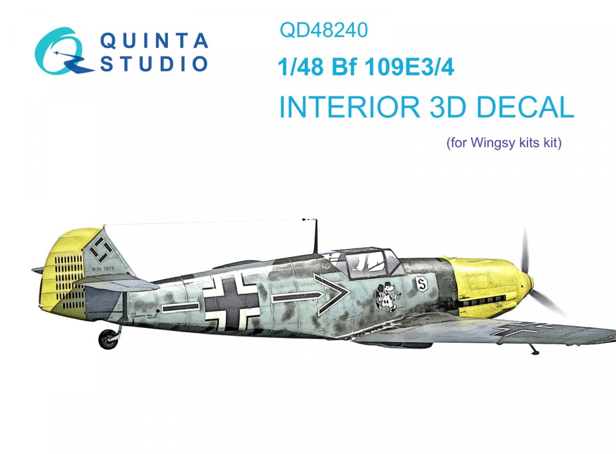 Quinta Studio QD48240 Bf 109E-3/4 3D-Printed & coloured Interior on decal paper ( Wingsy kits) 1/48