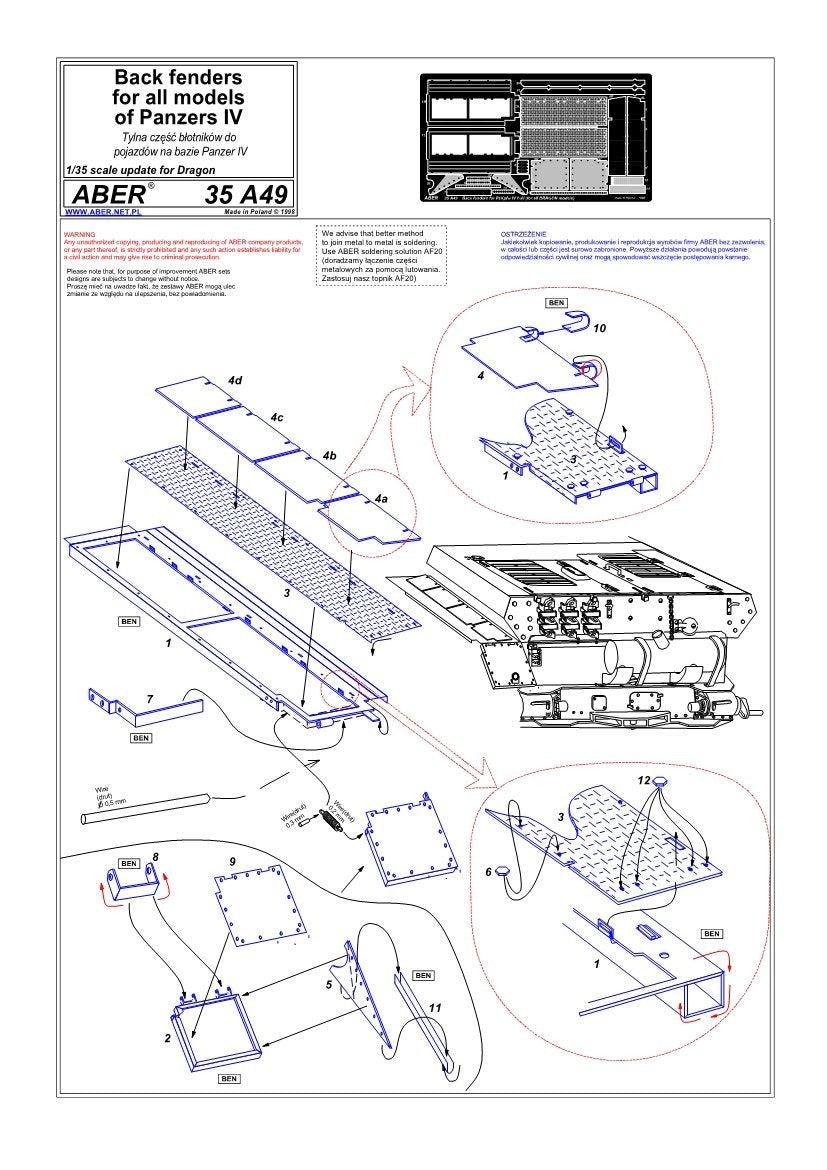 Aber 35A049 Tylna część błotników do pojazdów na bazie Panzer IV (DRA) 1/35 – zdjęcie 4