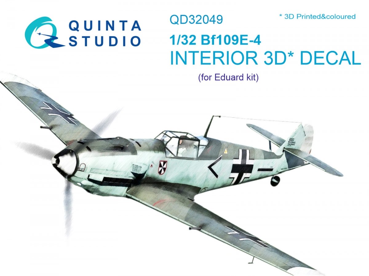 Quinta Studio QD32049 Bf 109E-4 3D-Printed &amp;amp; coloured Interior on decal paper (for Eduard kit) 1/32