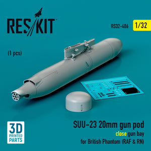 RESKIT RS32-0486 SUU-23 20mm gun pod (close gun bay) for British Phantom (RAF &amp;amp; RN) (1 pcs) (3D Printed) 1/32