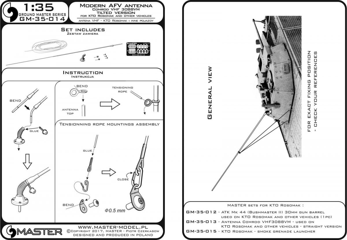 Master GM-35-014 Antena Comrod VHF3088VM - używana na KTO Rosomak i innych pojazdach (1 szt.) - wersja z wygiętą podstawą 1/35 – Bild 5