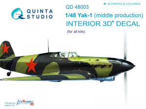 Quinta Studio QD48003 Yak-1 (mid. production) 3D-Printed &amp;amp; coloured Interior on decal paper (for all kits) 1/48