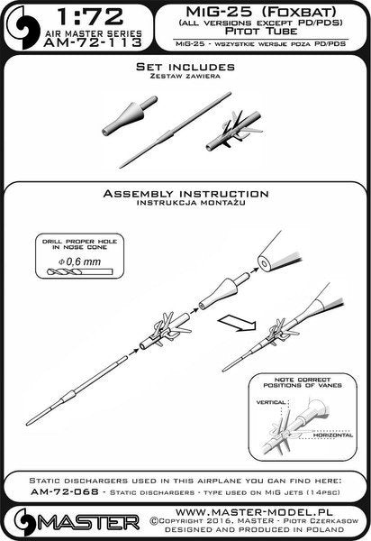 Master AM-72-113 MiG-25 (Foxbat) (toutes versions sauf PD/PDS) - Tube Pitot 1/72 – image 4