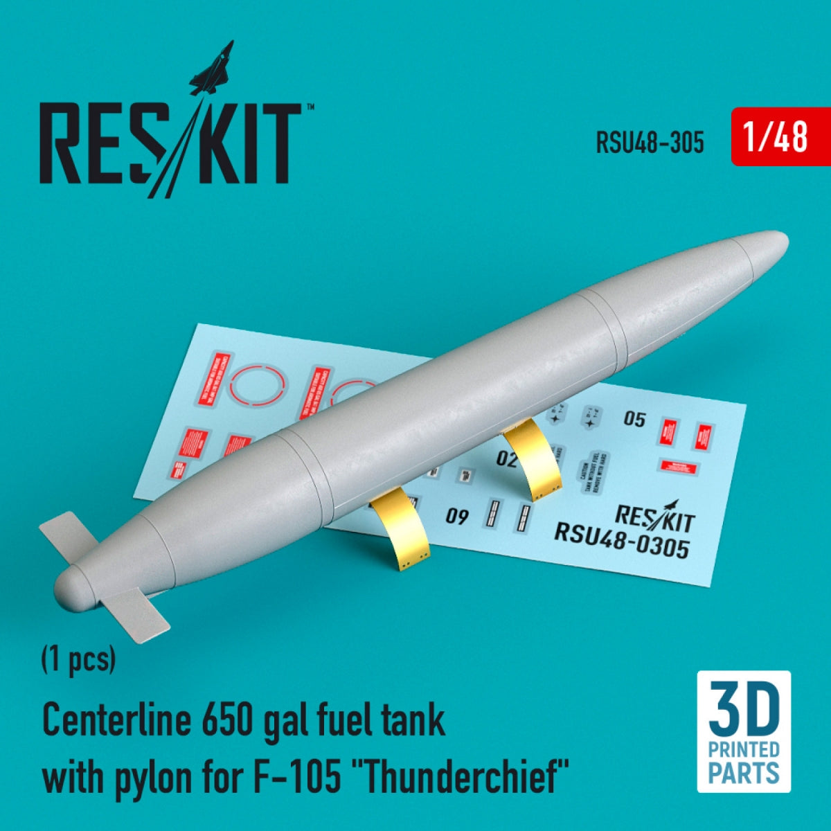 RESKIT RSU48-0305 CENTERLINE 650 GAL FUEL TANK WITH PYLONS FOR F-105 "THUNDERCHIEF" (1 PCS) (3D PRINTED) 1/48