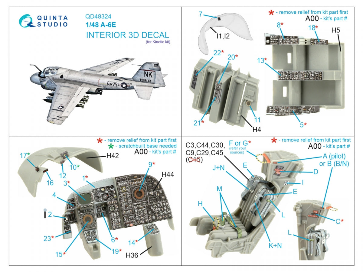 Quinta Studio QD48324 A-6E 3D-Printed coloured Interior on decal paper (Kinetic) 1/48 – zdjęcie 2