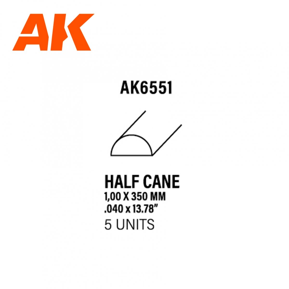 AK Interactive AK6551 DEMI-CANNE 1,00 X 350MM – DEMI-CANNE EN STYRÈNE – (5 UNITÉS)