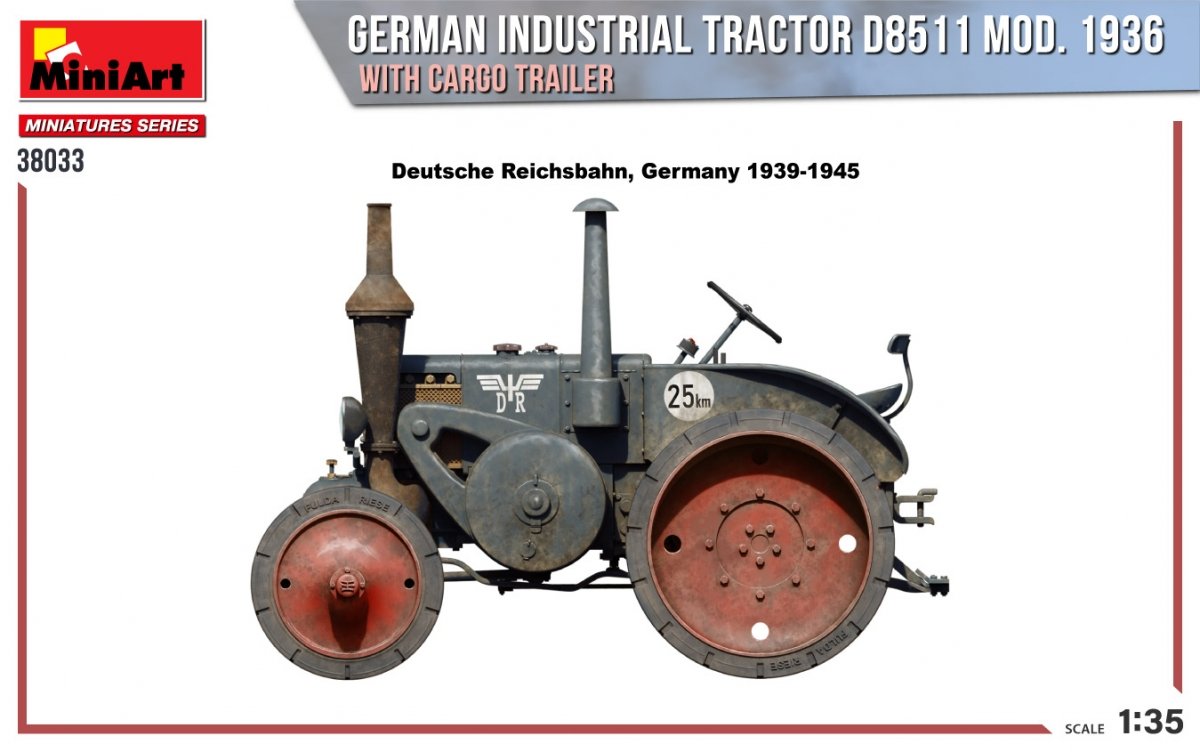 MiniArt 38033 GERMAN INDUSTRIAL TRACTOR D8511 MOD. 1936 WITH CARGO TRAILER 1/35 – zdjęcie 5