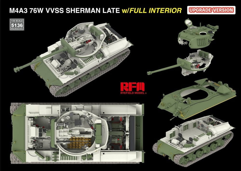 Rye Field Model 5136 M4A3 76W VVSS Sherman Late Upgrade Version Full Interior 1/35 – image 4