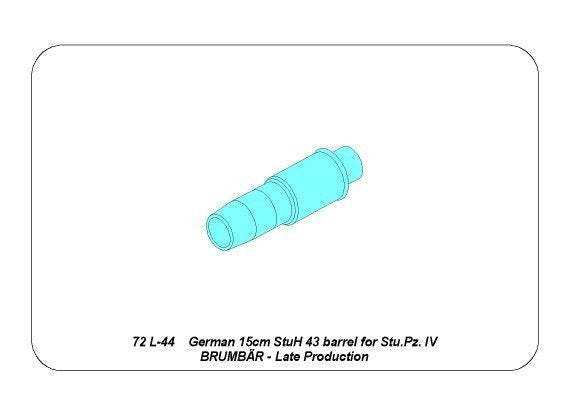 Aber 72L-44 Lufa 15cm StuH 43 do działa pancernrgo Stu.Pz. IV BRUMBAR – późna wersja / German 15cm StuH 43 Barrel for Stu.Pz. IV BRUMBAR – middle/late version 1/72 – immagine 5