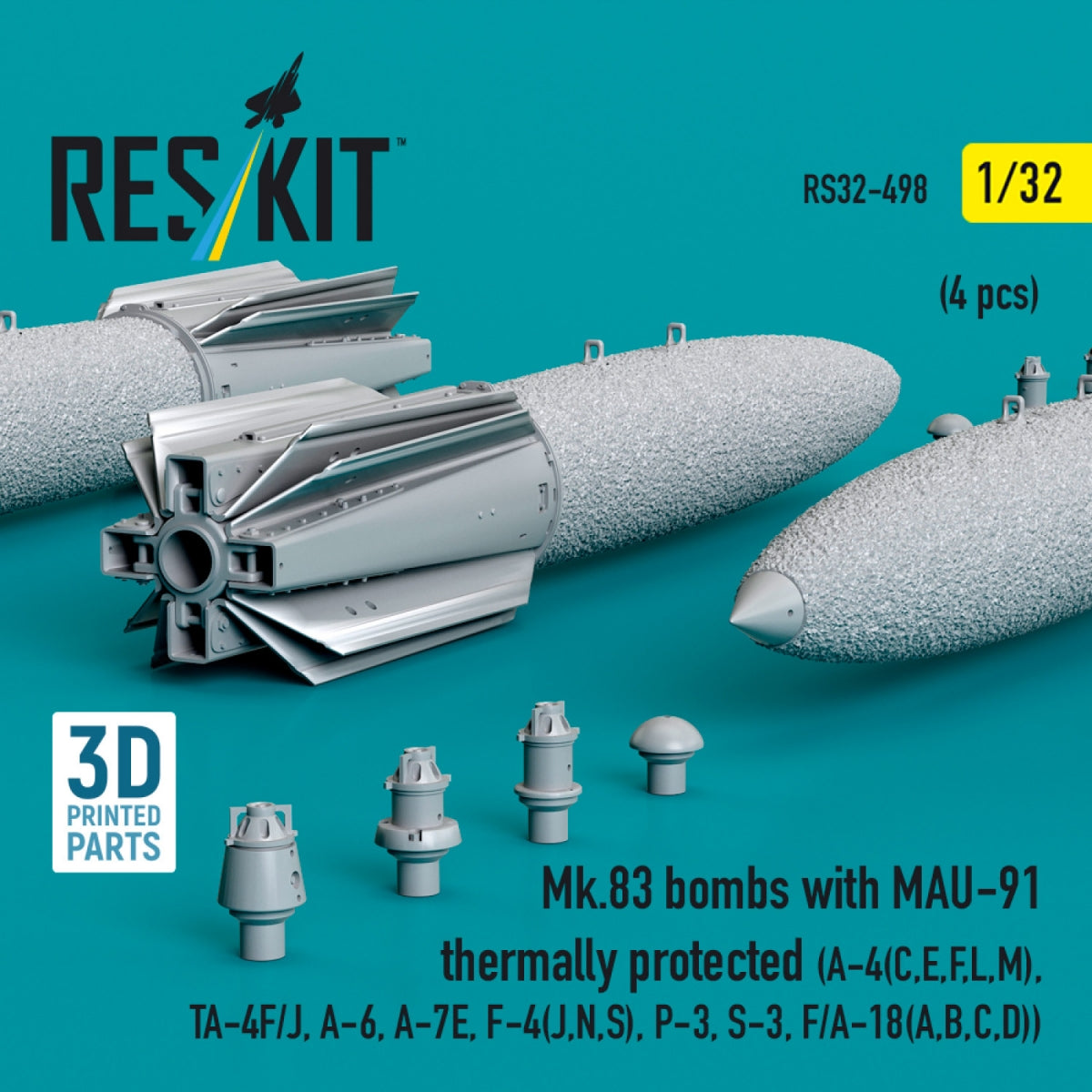 RESKIT RS32-0498 Mk.83 bombs with MAU-91 thermally protected (4 pcs) (3D printed) 1/32 – immagine 2