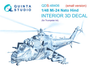 Quinta Studio QDS-48406 Mi-24 Nato Hind 3D-Printed &amp;amp; coloured Interior on decal paper (Trumpeter)(Small version) 1/48