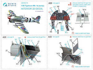 Quinta Studio QD48218 Hawker Typhoon Mk.1b early 3D-Printed &amp;amp; coloured Interior on decal paper ( Hasegawa ) 1/48 – Bild 2