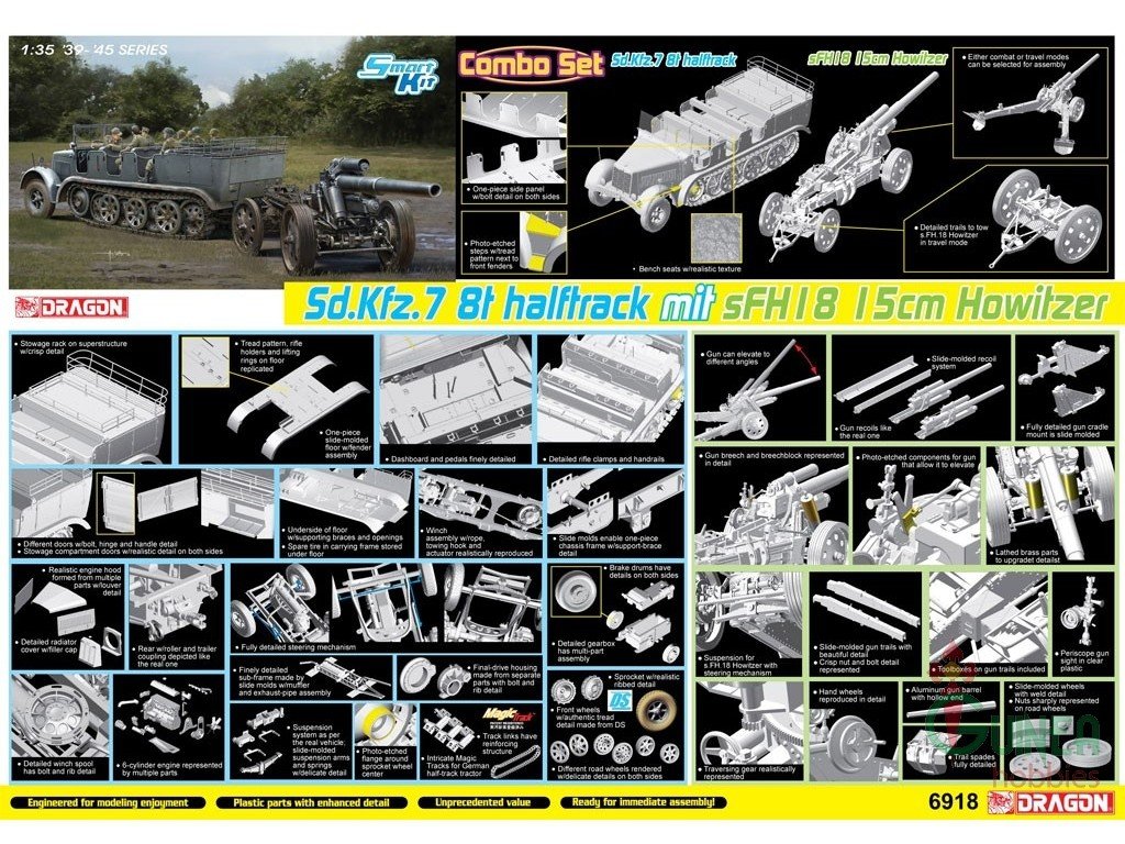 Dragon 6918 Sd.Kfz 7 8ton Halftrack mit sFH18 15cm Howitzer 1/35 – immagine 2