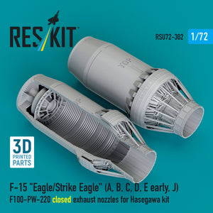 RESKIT RSU72-0302 F‑15 "Eagle/Strike Eagle" (A, B, C, D, E early, J) F100-PW-220 closed exhaust nozzles for Hasegawa kit (3D Printed) 1/72