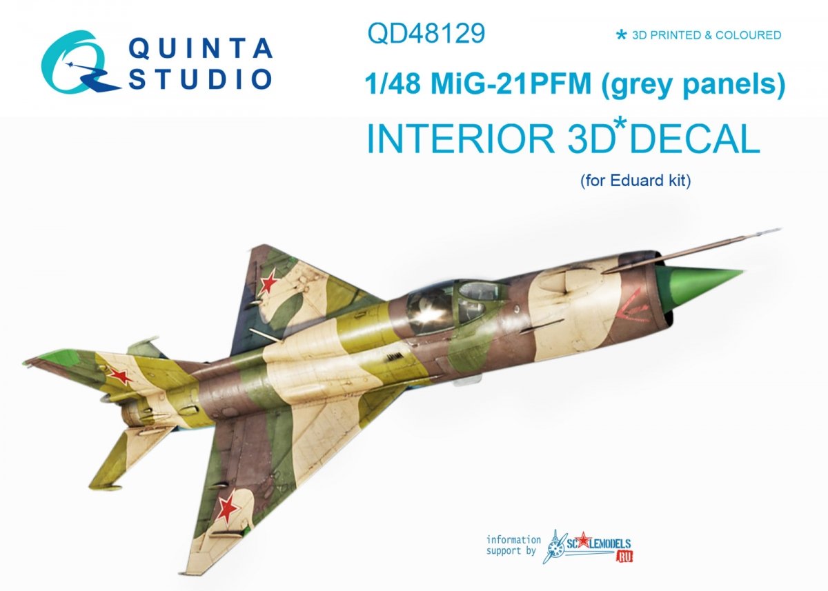 Quinta Studio QD48129 MiG-21PFM (grey color panels) 3D-Printed &amp;amp; coloured Interior on decal paper (for Eduard kit) 1/48